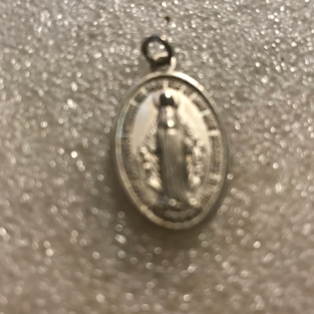 Sterling Silver Religious Oval Medal Pendant - Silver